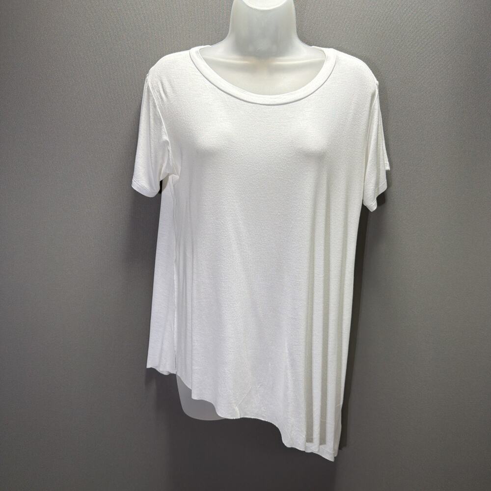 Derek Heart Womens M Short Sleeve Scoop Neck Asymmetrical T Shirt White Stretch